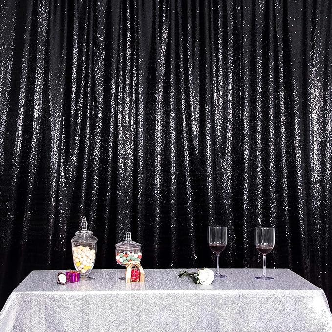 Juya Delight Black Sequin Backdrop, 20FTx10FT NO See-Through Photobooth Backdrop Curtains for Birthday, Party, Wedding Decoration