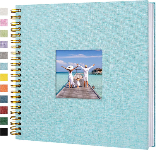 Scrapbook Photo Album Linen Cover, 12 x 12 Inch Hardcover Kraft White Pages Memory Book, for Travel Wedding Guest Book Christmas Baby Shower (40 Sheets/ 80 Pages,Light Blue)