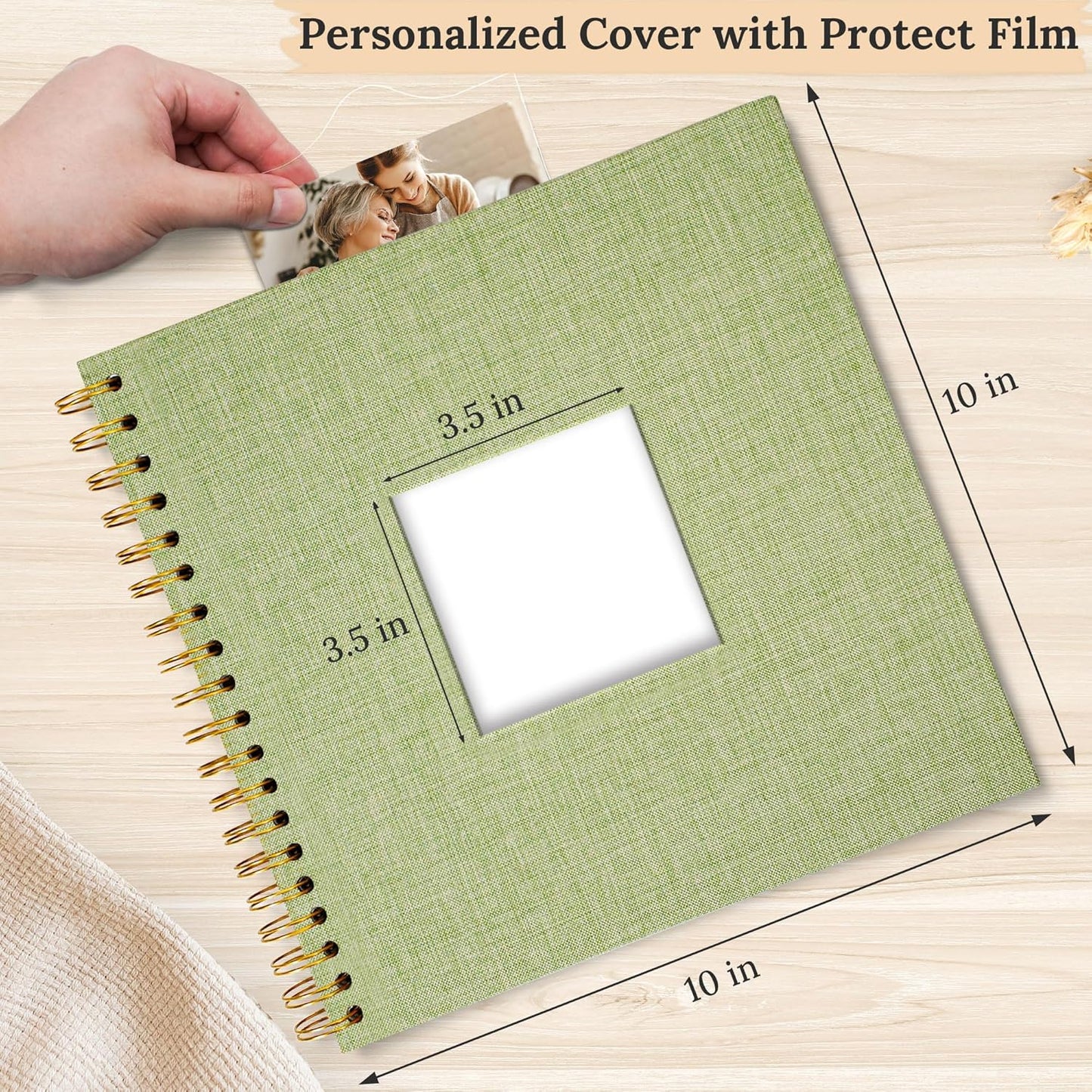 Scrapbook Photo Album Linen Cover, 10 x 10 Inch Hardcover Kraft White Pages Memory Book, for Travel Wedding Guest Book Christmas Baby Shower (40 Sheets/ 80 Pages,Grassgreen)