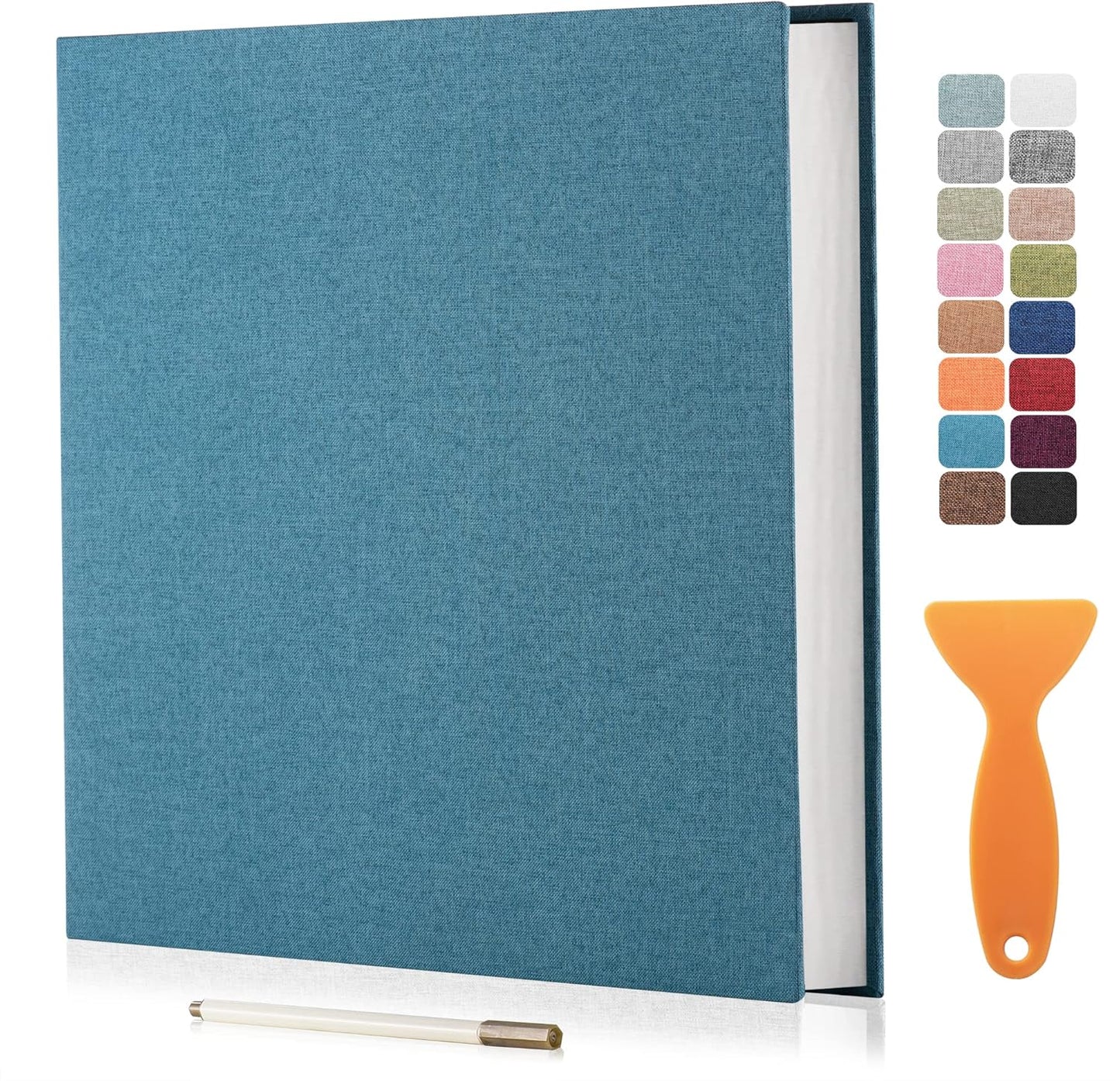 Large Photo Album Self Adhesive Scrapbook Album for 4×6 5×7 8×10 Pictures DIY Magnetic Linen Cover Album 40 Pages for Family Wedding Gifts with Metal Pen and Plastic Board