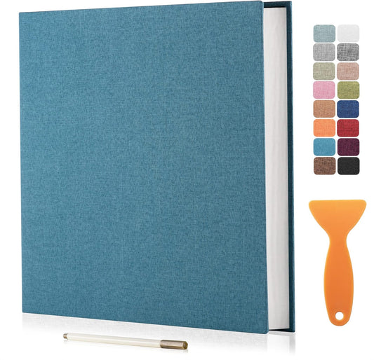 Large Photo Album Self Adhesive Scrapbook Album for 4×6 8×10 Pictures DIY Magnetic Linen Cover Album 60 Pages for Family Wedding Gifts with Metal Pen and Plastic Board
