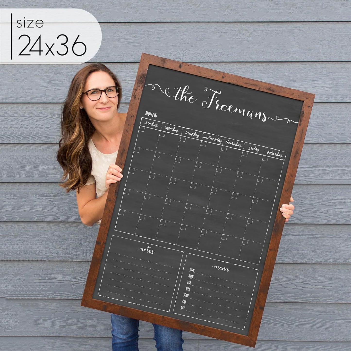 Personalized Dry Erase Framed Calendar – Customizable Chalkboard Style Wall Calendar – 18x24 or 24x36 – Non-Glare, Ready to hang dry erase calendar for wall, Made in the USA