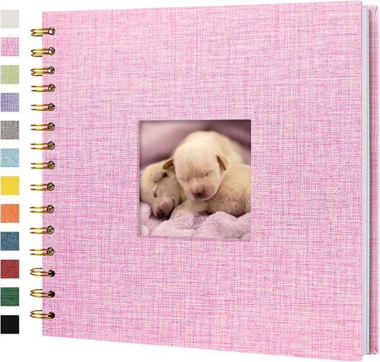 Scrapbook Photo Album Linen Cover, 8 x 8 Inch Hardcover Kraft White Pages Memory Book, for Travel Wedding Guest Book Christmas Baby Shower (20 Sheets/ 40 Pages,Pink)