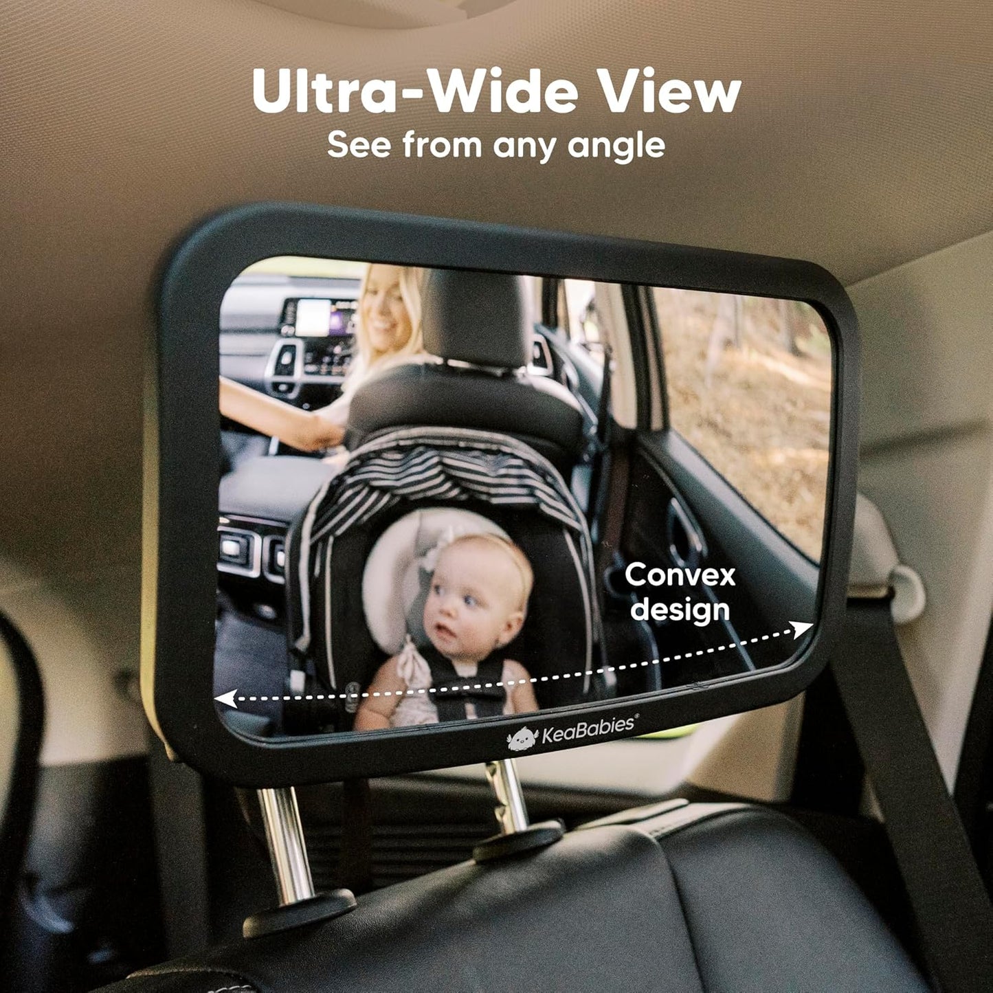 Large Shatterproof Baby Car Mirror, Backseat - Safety Car Seat Mirror for Baby Rear Facing, 360 Wide Crystal Clear View, Accessories for Removable Headrest, Easy Install & Adjustable (Sleek Black)
