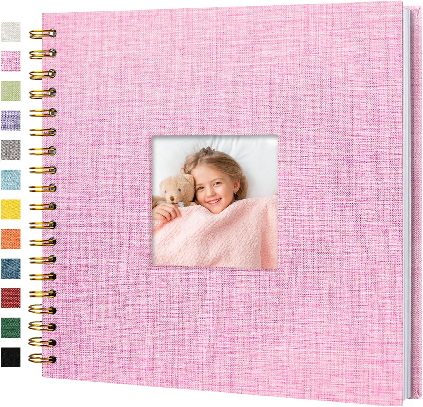 Scrapbook Photo Album Linen Cover, 10 x 10 Inch Hardcover Kraft White Pages Memory Book, for Travel Wedding Guest Book Christmas Baby Shower (20 Sheets/ 40 Pages,Pink)