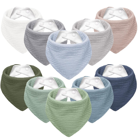 Susurration Muslin Baby Bibs 10Pack Baby Bandana Drool Bibs Soft Adjustable Newborn Bibs for Unisex Baby Girls & Boys (Bluegreen)