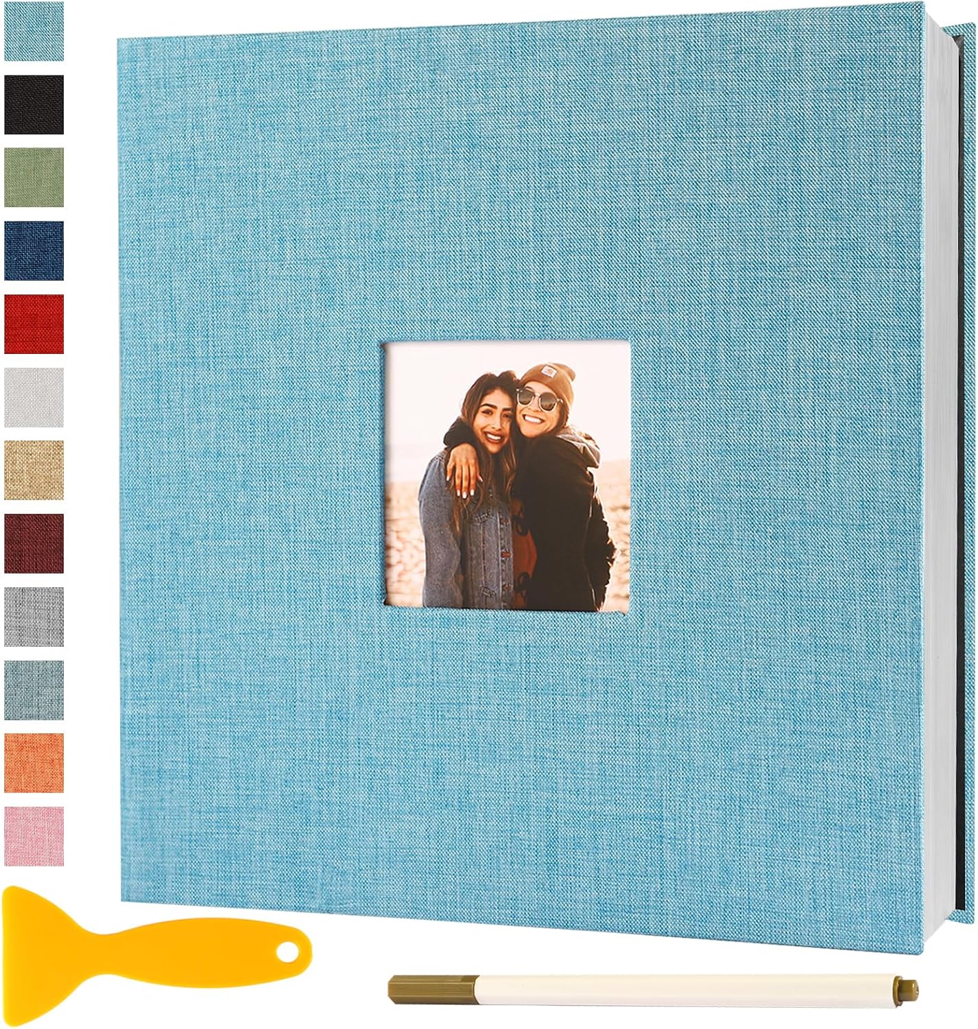Photo Album Self Adhesive Pages Scrapbook Magnetic Photo Albums for 4x6 5x7 8x10 Pictures Sticky Pages Books for Baby Family Wedding 13.2x12.8 LightBlue 40 Pages