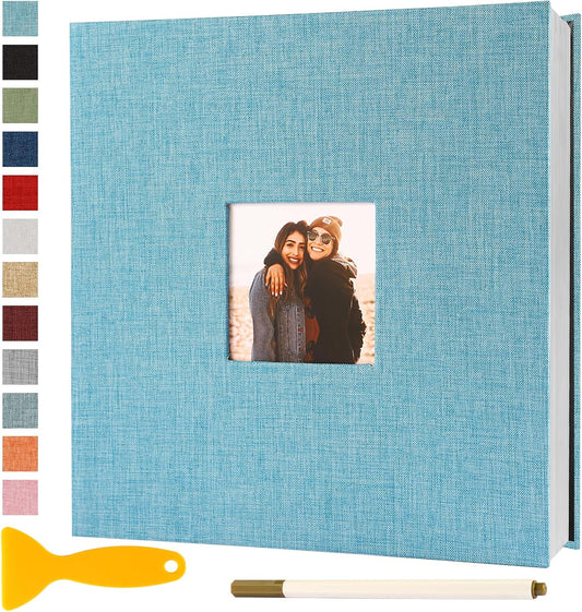 Photo Album Self Adhesive Pages Scrapbook Magnetic Photo Albums for 4x6 5x7 8x10 Pictures Sticky Pages Books for Baby Family Wedding 11x10.6 LightBlue 60 Pages