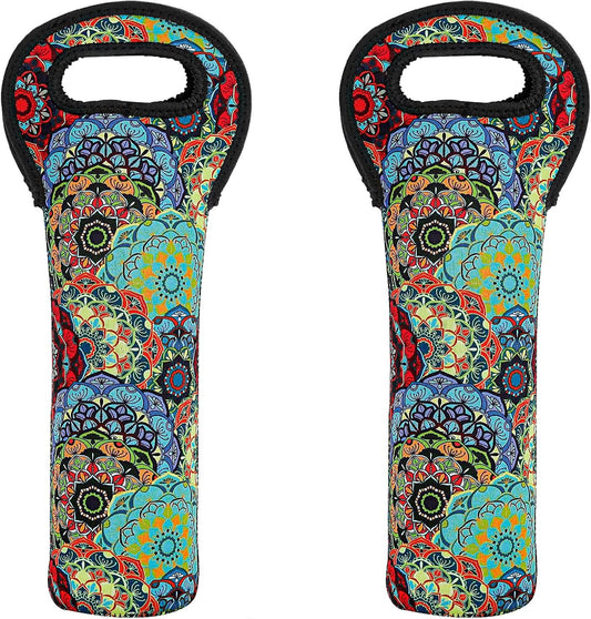 Wine Bag, Wine Carrier Tote Bag, Wine Bottle Protector, Insulated Neoprene Hand Bag, Wine Bags for Wine Bottles Gifts, Wine Bottle Holder for Travel with Secure Carry Handle (2 Pack)