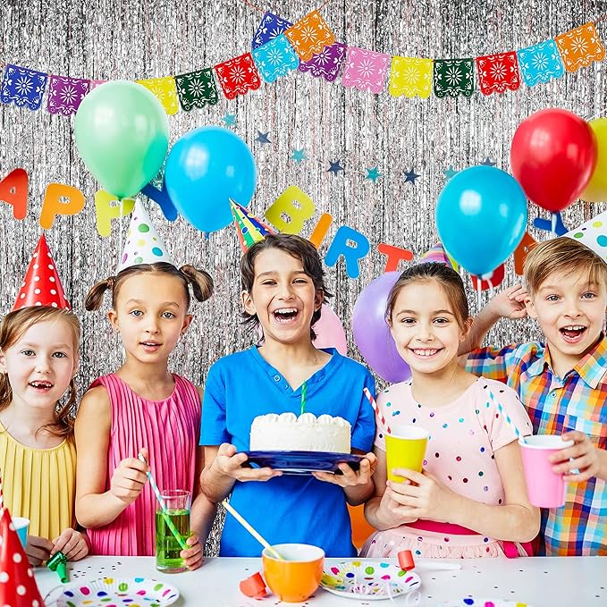 BTSD-home Silver Foil Fringe Curtain, Metallic Photo Booth Backdrop Tinsel Door Curtains for Wedding Birthday Bridal Shower Baby Shower Bachelorette Christmas Party Decorations(4 Pack, 8ft x 3ft)