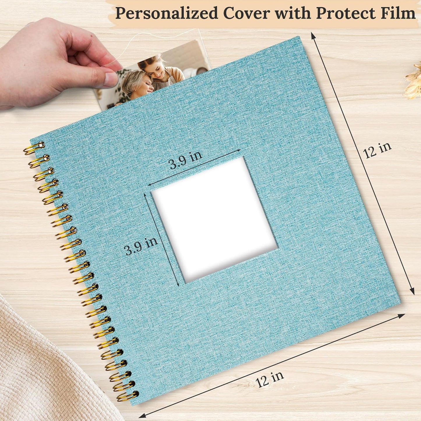 Scrapbook Photo Album Linen Cover, 12 x 12 Inch Hardcover Kraft White Pages Memory Book, for Travel Wedding Guest Book Christmas Baby Shower (40 Sheets/ 80 Pages,Light Blue)