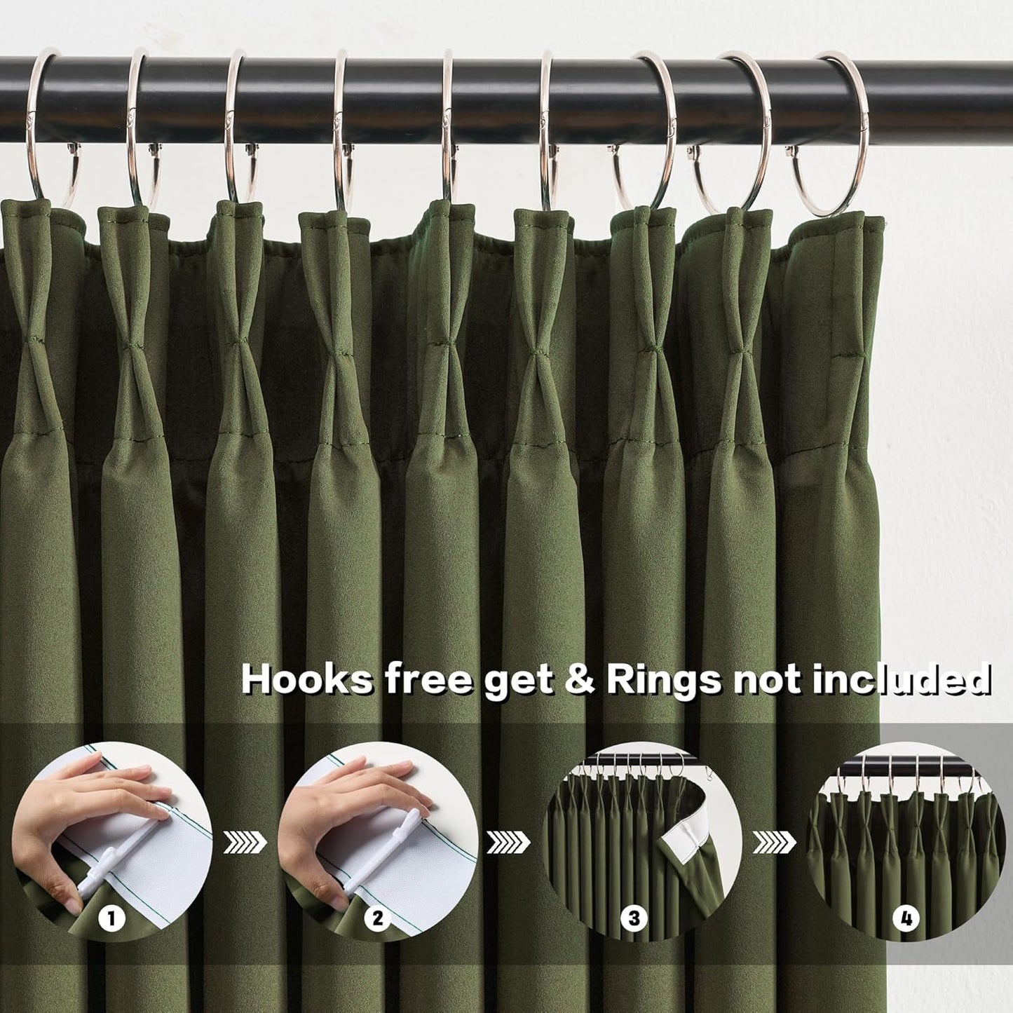 KEQIAOSUOCAI Dark Olive Pinch Pleated Curtains 45 Inches Long for Short Windows, Room Darkening Blackout Curtain Drapes for Bedroom 40 x 45 Inch -2 Panels