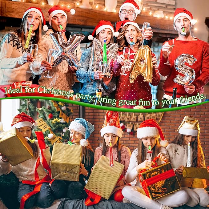 24 Pcs Party Blower Colorful Blowouts Noisemakers Birthday Blowouts Whistles for Party Favors(Colorful Metallic Roll)