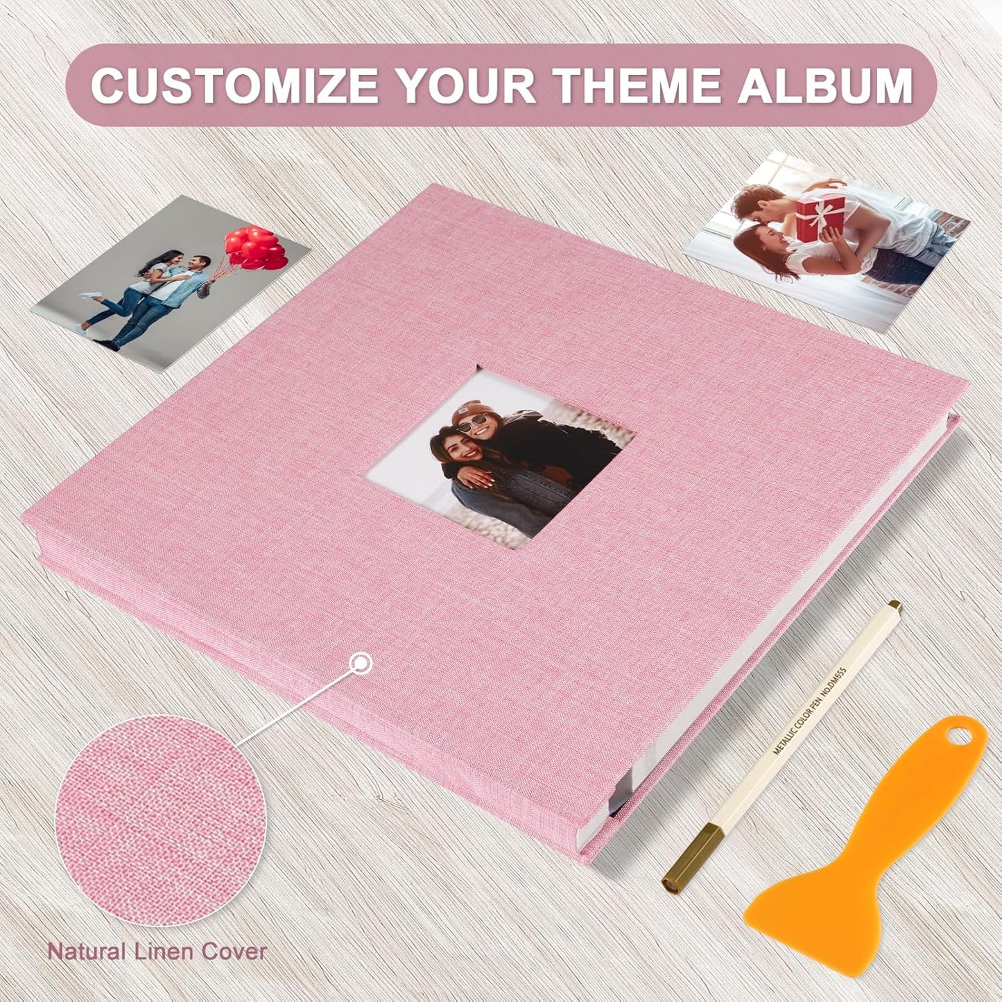 Photo Album Self Adhesive Pages Scrapbook Magnetic Photo Albums for 4x6 5x7 8x10 Pictures Sticky Pages Books for Baby Family Wedding 11x10.6 Pink 60 Pages