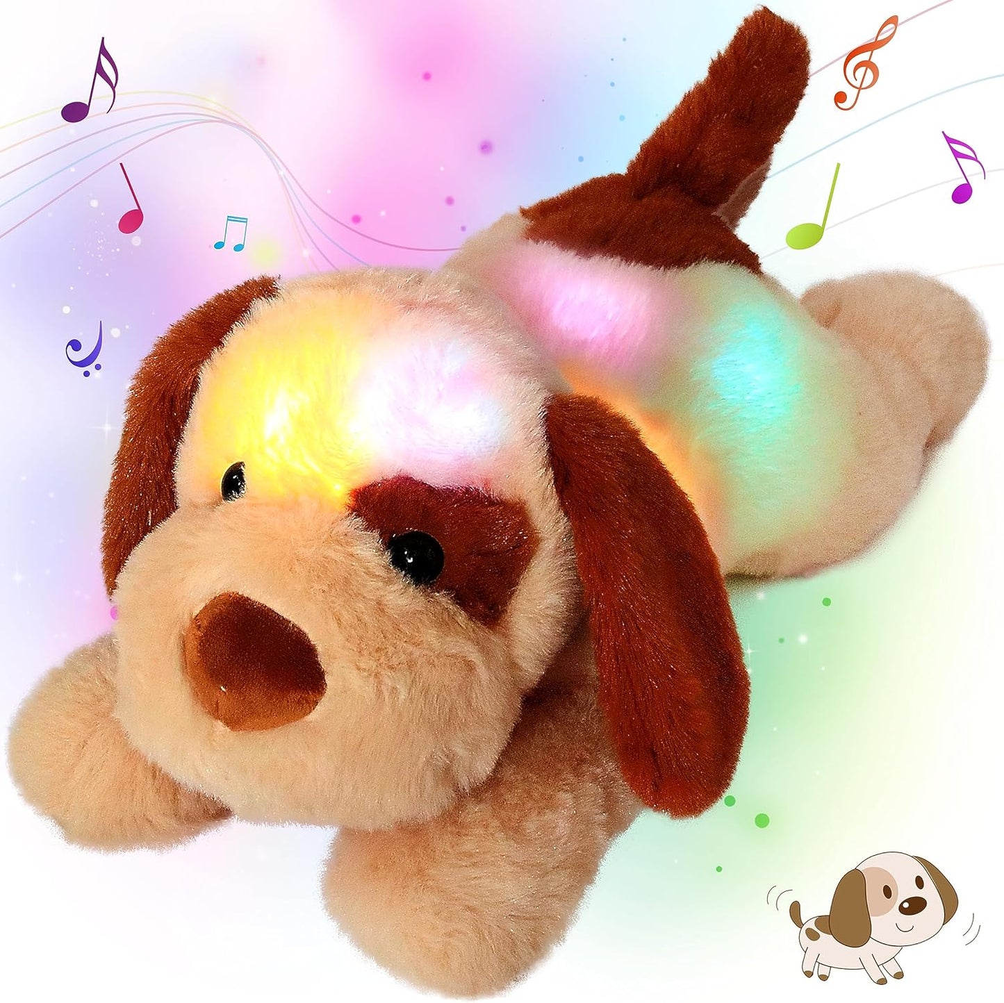 Cuteoy Glowing LED Dog Light-up Nightlight Toys Musical Plush Stuffed Animal Soft Singing Lullabies Birthday Christmas Plushies Puppy Gifts for Kids Boys Girls,14"