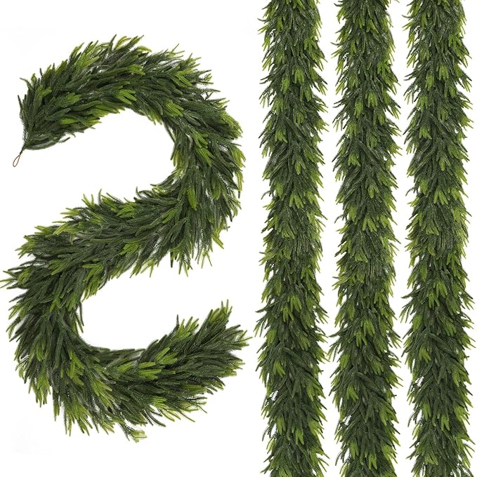 N&T NIETING 6FT Christmas Norfolk Pine Garland Real Touch Pine Artificial Garlands Faux Greenery Garland Winter Christmas Garland for Table Mantle Holiday Indoor Outdoor Xmas Decorations (4 Pcs)