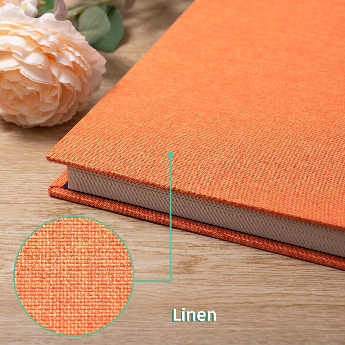 Large Photo Album Self Adhesive Scrapbook Album for 4×6 5×7 8×10 Pictures DIY Magnetic Linen Cover Album 40 Pages for Family Wedding Gifts with Metal Pen and Plastic Board Orange