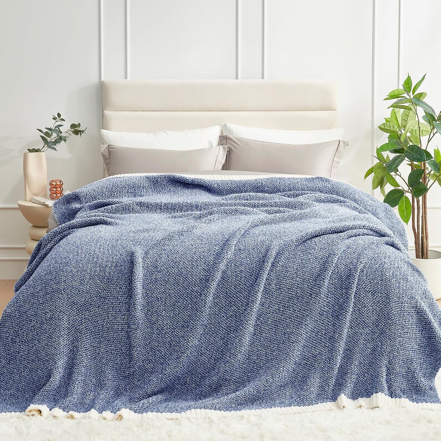 Snuggle Sac Oversized Blue Reversible Super Soft Blanket Twin XL Size for Bed and Sofa, Heather Blue, 66x90 inches