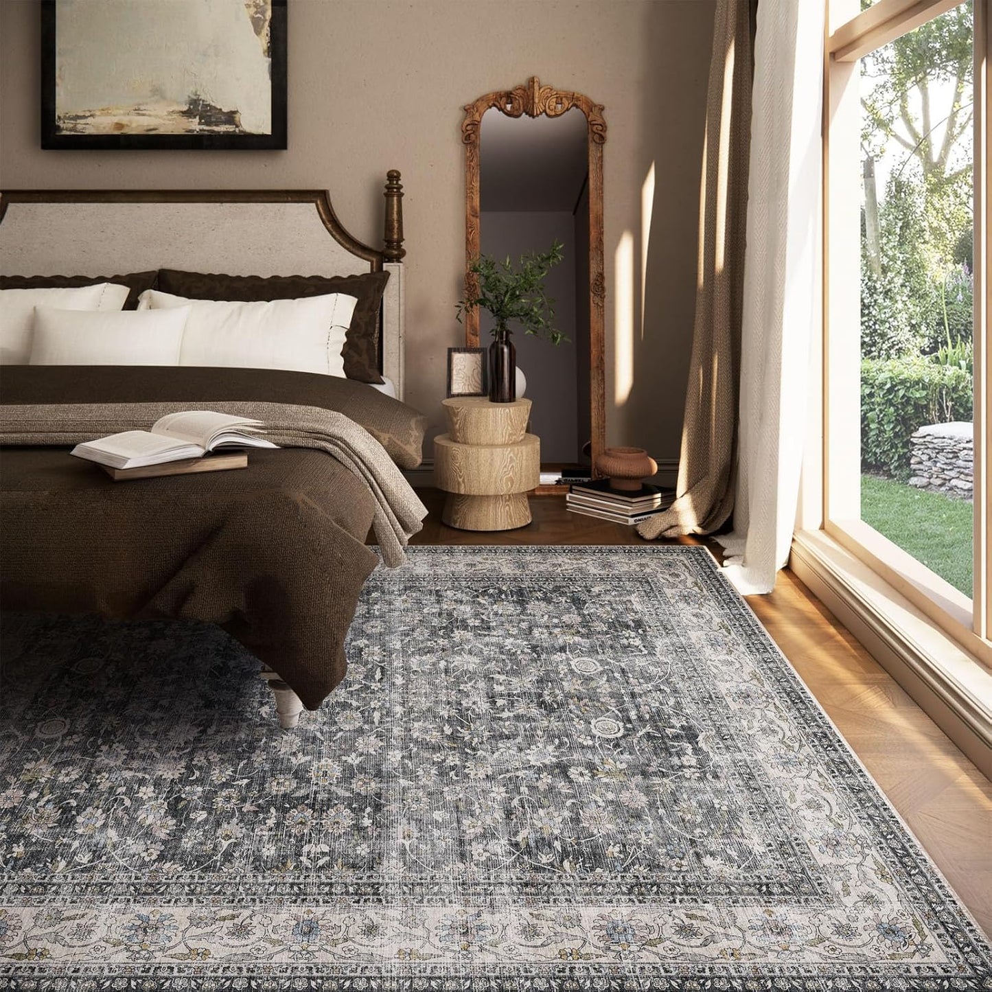 Machine Washable Rugs for Living room: 8x10 bedroom Rug Vintage Boho Area Rug Stain Resistant Non Slip Low Pile Lightweight Soft Carpets for Living room Dining Room Kitchen Nursery Kids Room Farmhouse