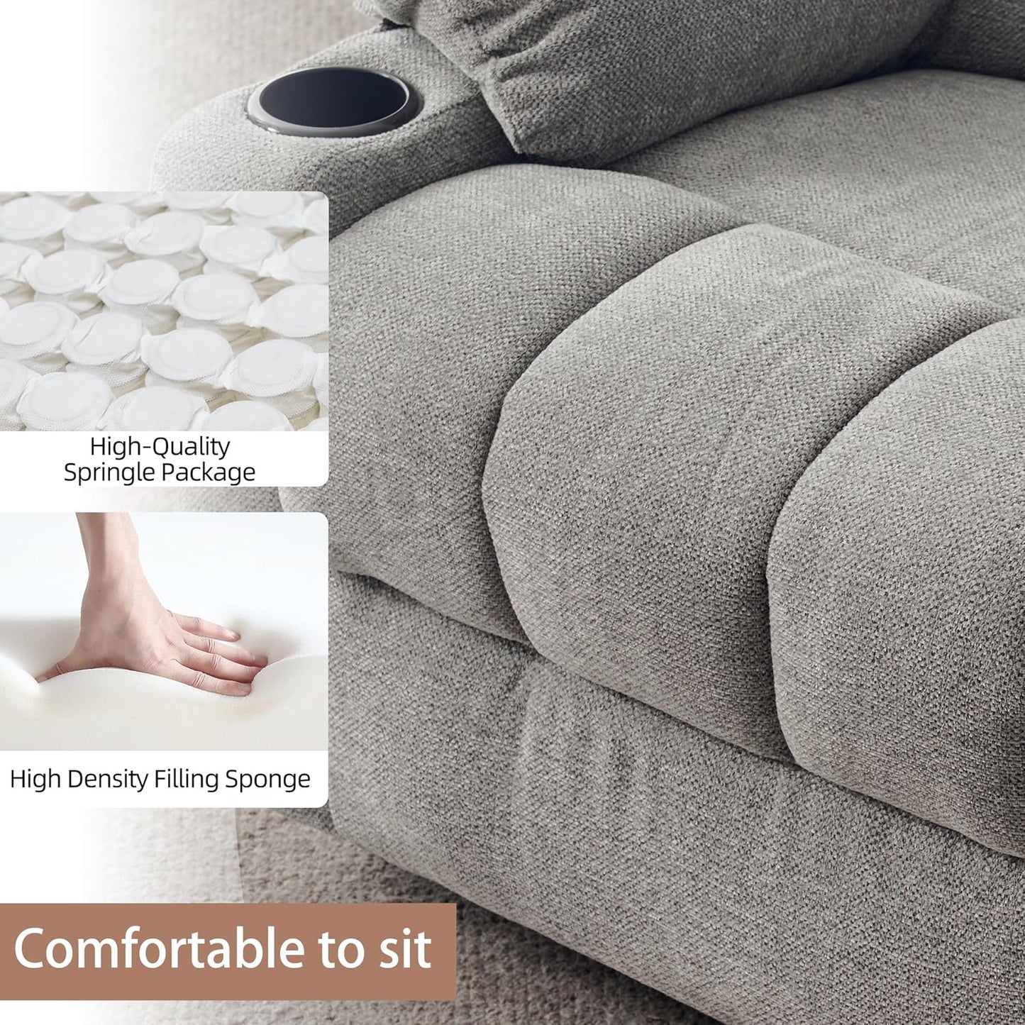 Rocker Swivel Recliner Chair for Adults, Overstuffed Large Manual Recliner Glider with Massage and Heat, Comfy Soft Fabric Living Room Reclining Sofa Chair(Lime Gray)