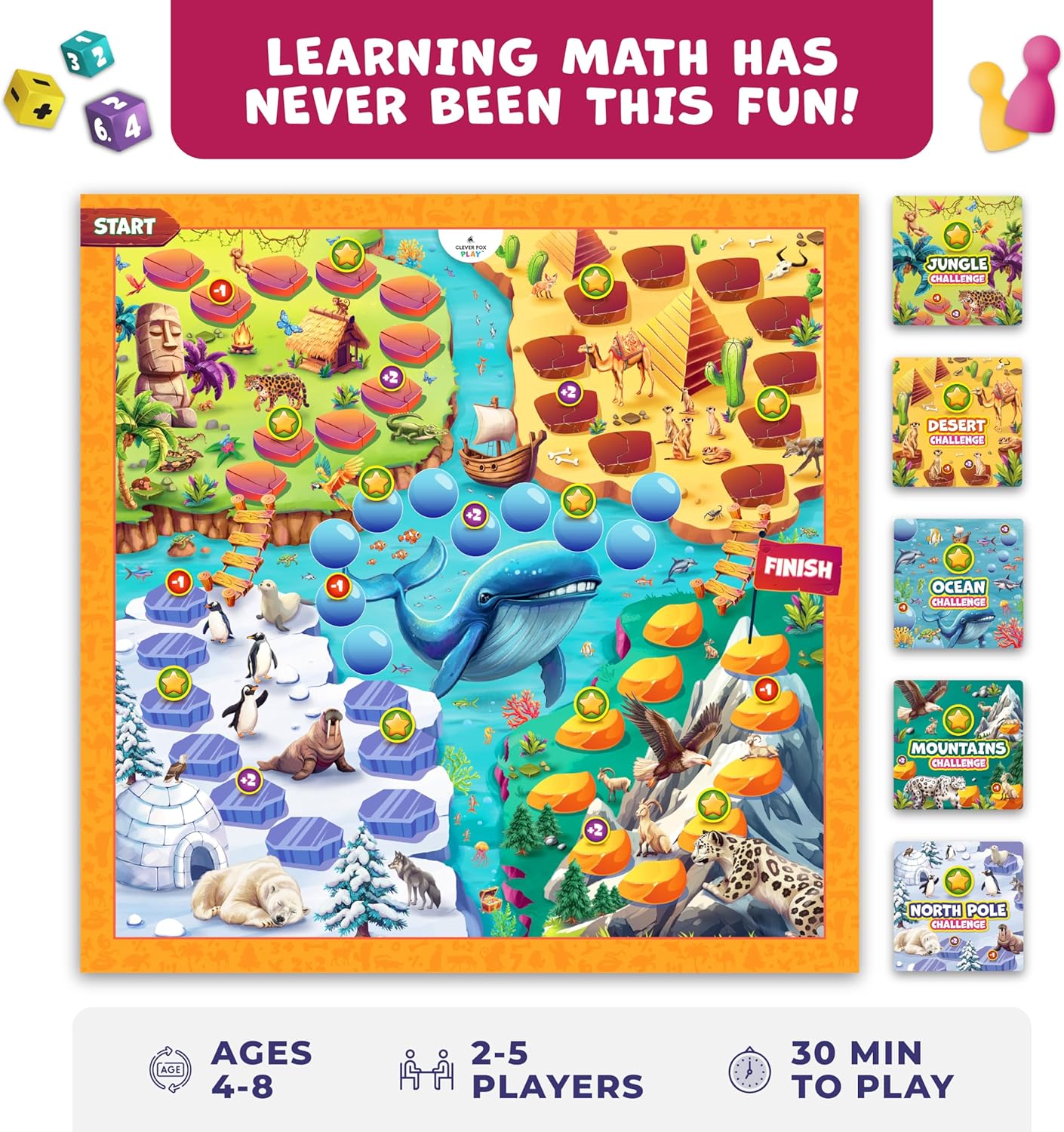 Number Hunter Math Board Game – Addition & Subtraction Adventure for Kids Ages 4-8 – Fun Educational STEM Game for Kindergarten, 1st-3rd Grade, Homeschool & Family Game Night