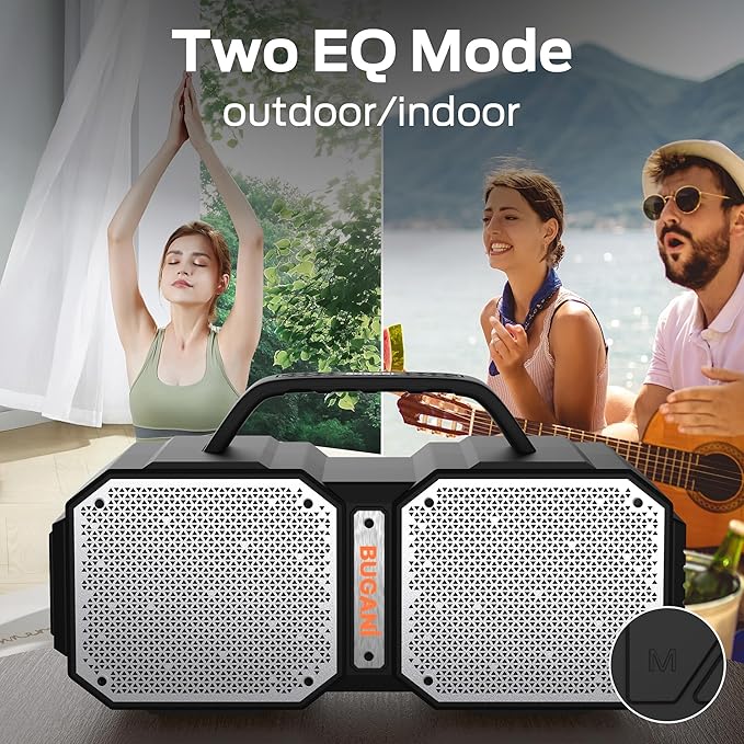 BUGANI Shock Bluetooth Speaker, Portable Bluetooth 5.3, Waterproof Design, 60W High Power Output, Outdoor Speaker, Black (New Model)