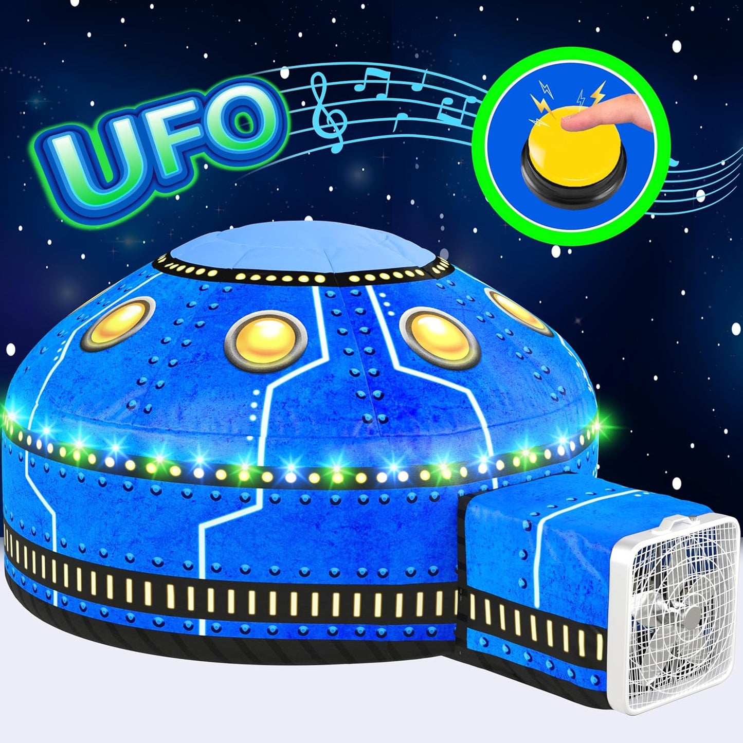 W&O Glowing UFO Aerodome with LED Lights & UFO Sound Button – Glows in The Dark, Offering an Extraordinary Space Adventure for Kids Ages 3-12 (Fan Not Included)