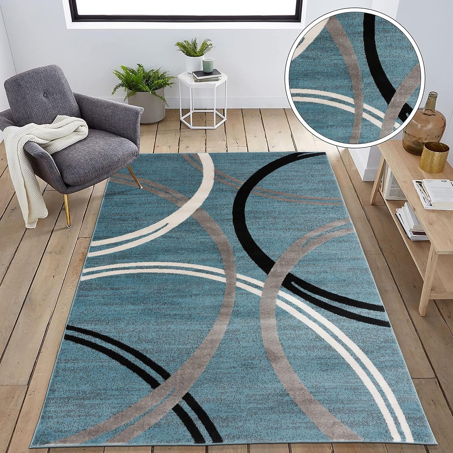 Rugshop Modern Wavy Circles Design Area Rug 7' 10" x 10'2" Blue