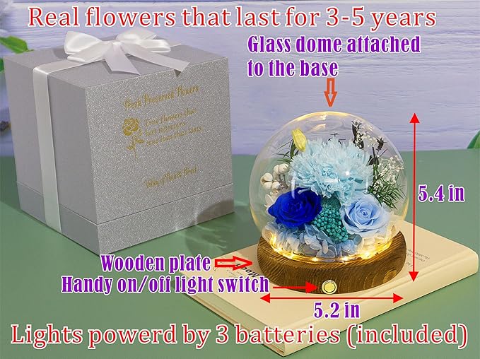 Valley of Rain & Forest Long-Lasting Real Flowers, Unique Floral Gift for You to Send Love for All Occasions, for Indoor Decoration (Light Blue Carnation, Blue Rose, Light Blue Rose)