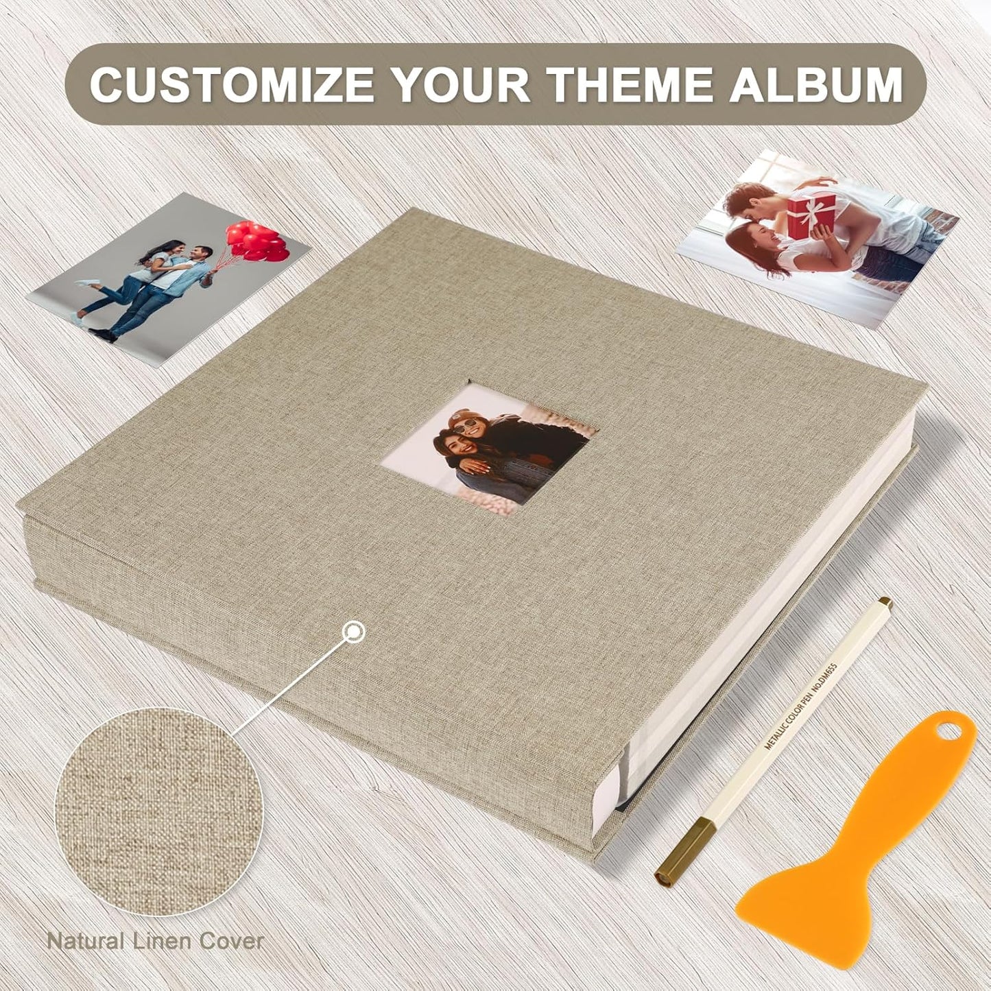 Photo Album Self Adhesive Pages Scrapbook Magnetic Photo Albums for 4x6 5x7 8x10 Pictures Sticky Pages Books for Baby Family Wedding 13.2x12.8 Yellow 120 Pages