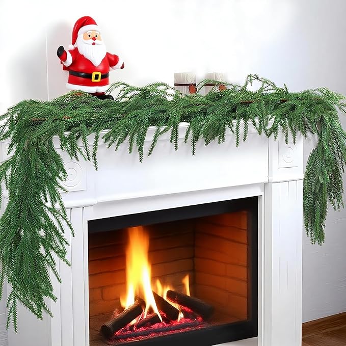 2 Pack 6FT Real Touch Norfolk Pine Garland – Artificial Evergreen Greenery Christmas Decoration for Mantel, Staircase, Table, Indoor Outdoor Rustic Farmhouse Winter Holiday Decor