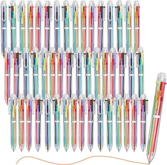 Aodaer 48 Pieces Multicolor Ballpoint Pens 0.5 mm 6 Colors Transparent Barrel Ballpoint Pen 6-in-1 Multicolor Retractable Ballpoint Pens for Office School Supplies Gifts