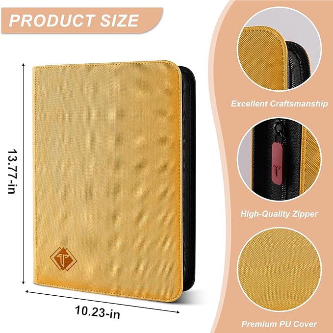 Trading Card Binder, Card Binder Album Fit for MTG Baseball Football Sports Cards, Easy to Use Card Collection Binder (Yellow, 432 Pockets)