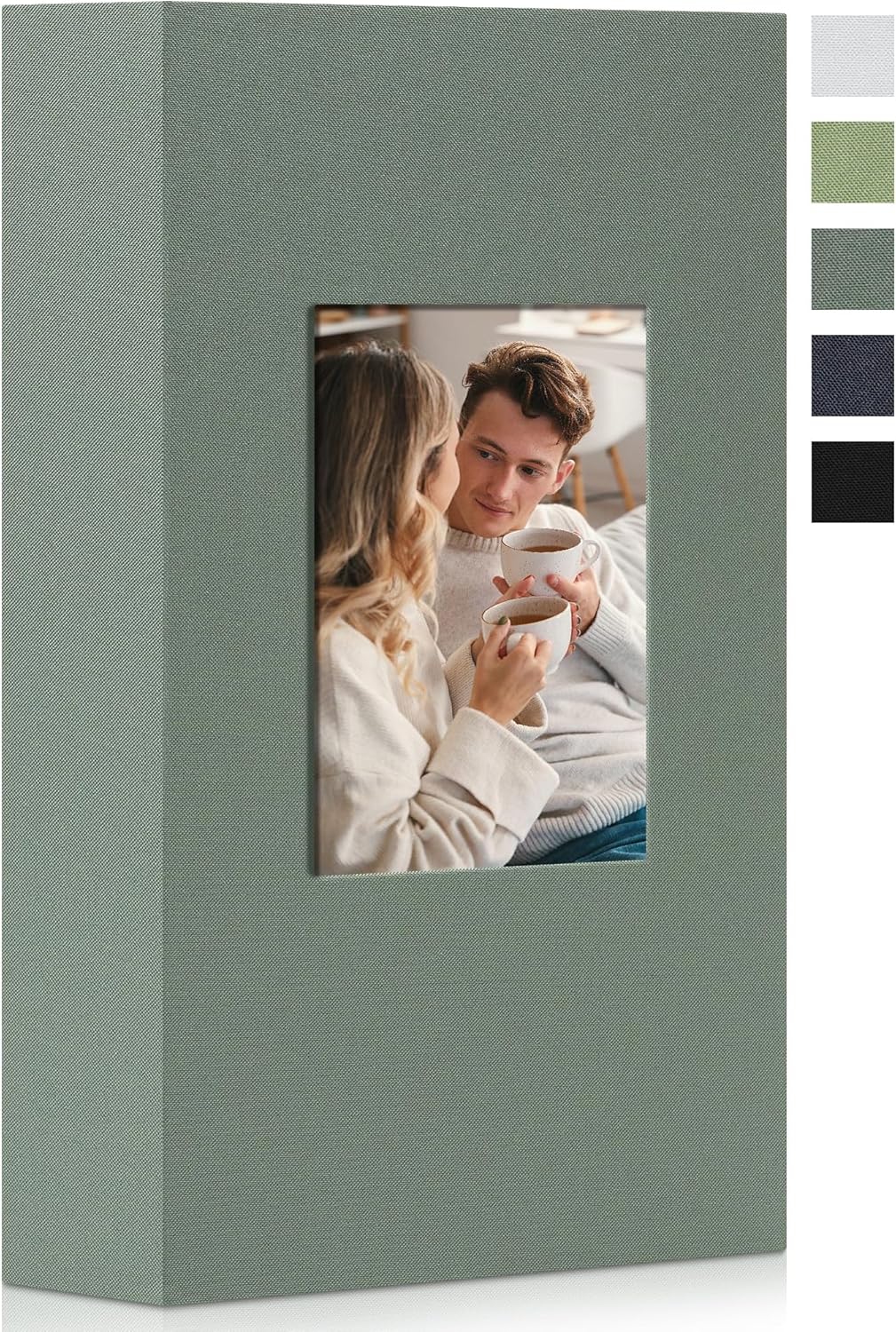 Photo Album 4x6 Pictrues 300 Pockets Linen Cover with Front Window Large Picture Book for Family Travel Wedding and Memory Keepsake Organizer Gray Green