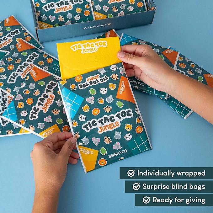 BONNYCO Tic Tac Toe Game Pack 16 Jungle Animals Kids Party Favors Safari Goodie Bags Stuffers for Kids 3-5 4-8, Goody Bag Stuffers Pinata | Return Gifts for Birthday Party, Mini Games Bulk Travel