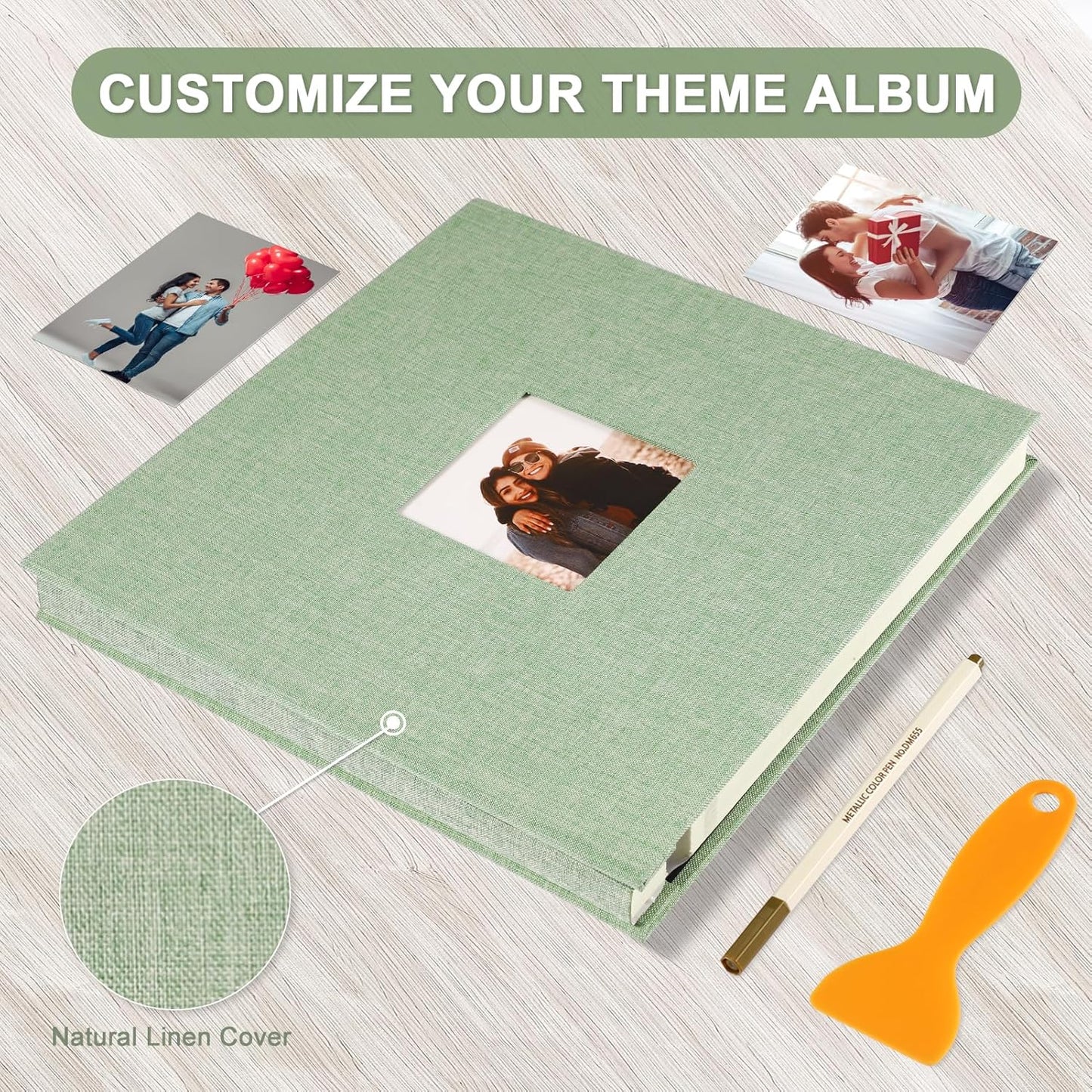 Photo Album Self Adhesive Pages Scrapbook Magnetic Photo Albums for 4x6 5x7 8x10 Pictures Sticky Pages Books for Baby Family Wedding 11x10.6 GrassGreen 40 Pages