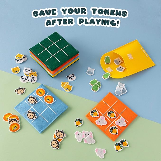 BONNYCO Tic Tac Toe Game Pack 16 Jungle Animals Kids Party Favors Safari Goodie Bags Stuffers for Kids 3-5 4-8, Goody Bag Stuffers Pinata | Return Gifts for Birthday Party, Mini Games Bulk Travel