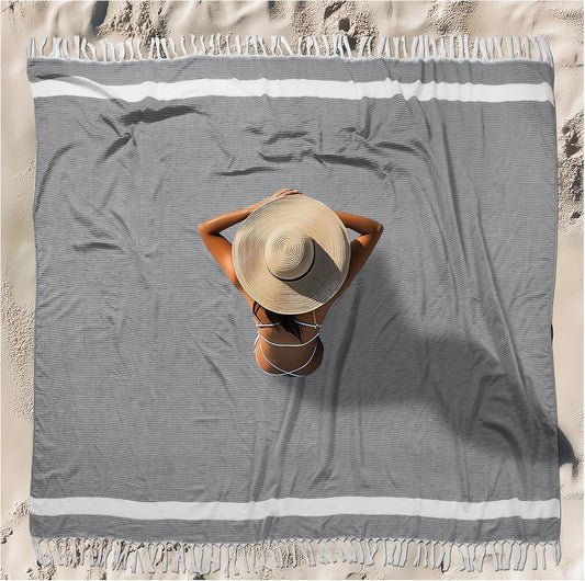 Oversized Turkish Beach Towel Blanket XXL Cotton Sandproof Towels Boho Woven Extra Large Big Sand Free Giant Throw Thick Blankets Huge Quilt XL Picnic Camping Necessities Cloud For Adult Gifts Black