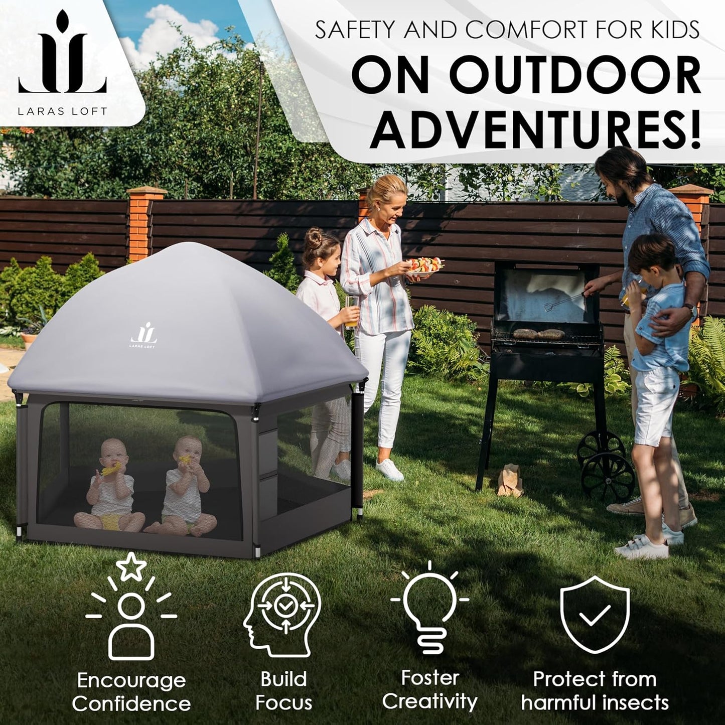 Pop-Up Playpen for Babies & Toddlers Foldable with Canopy (UPF 50), Self-Inflating Playmat, Wind Shade & Carry Bag Durable Baby Beach Tent, Outdoor