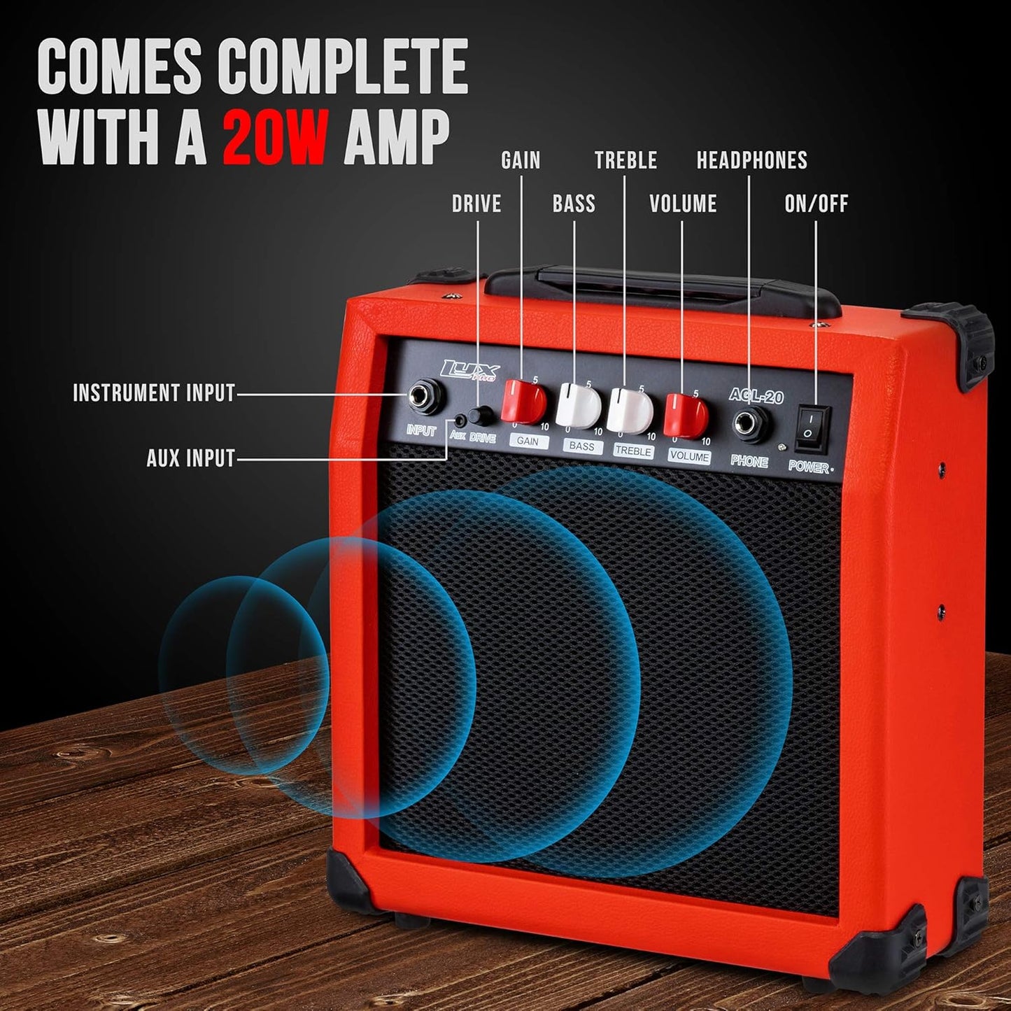 LyxPro 30 Inch Electric Guitar and Starter Kit for Kids with 3/4 Size Beginner’s Guitar, Amp, Six Strings, Two Picks, Shoulder Strap, Digital Clip On Tuner, Guitar Cable and Soft Case Gig Bag - Red