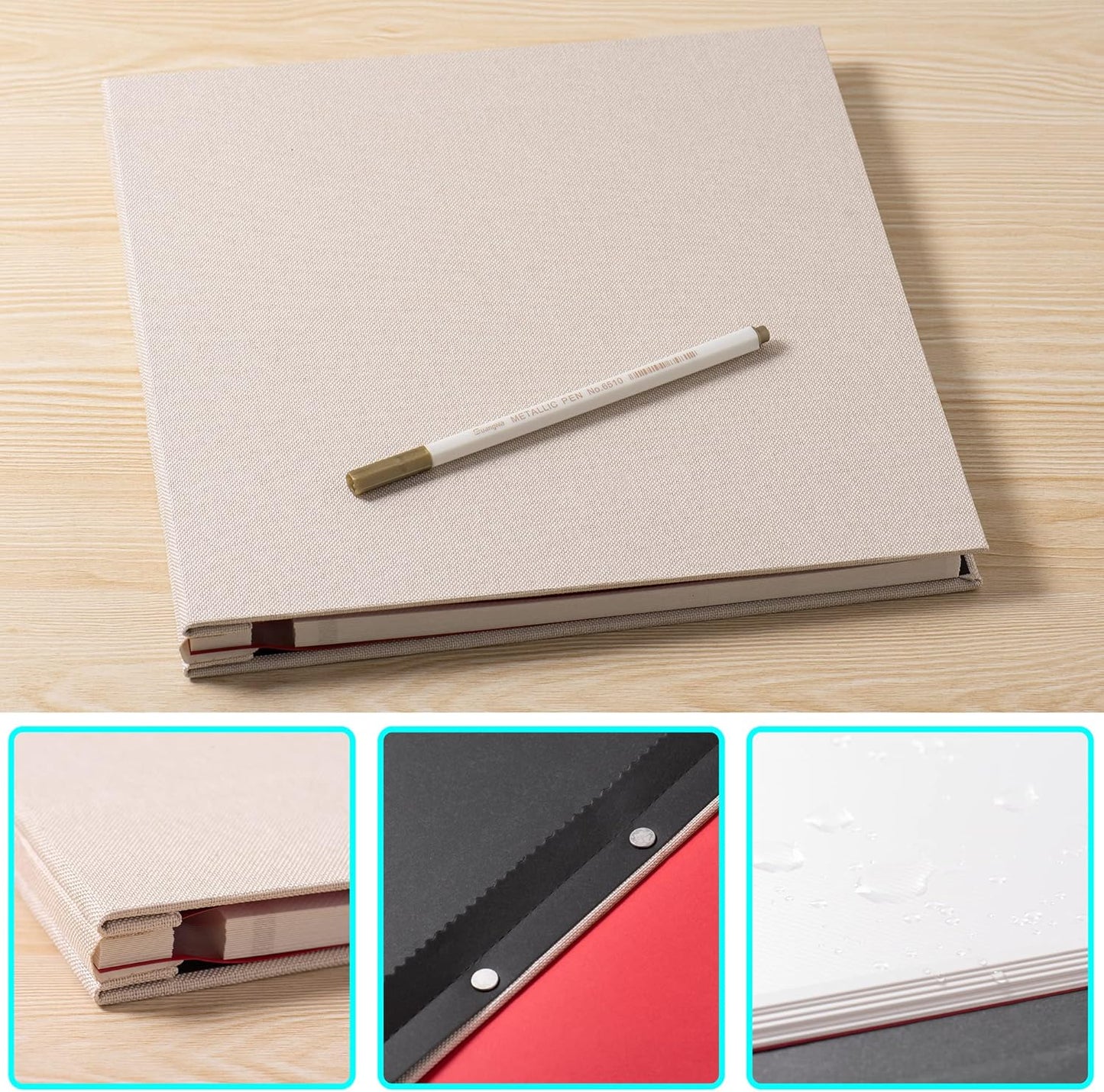 Photo Album Self Adhesive Scrapbook Album for 4×6 Pictures DIY Magnetic Linen Cover Album 30 Blank Pages Great Gift for Family, Wedding, Birthday, Christmas, Anniversary(Light Beige)