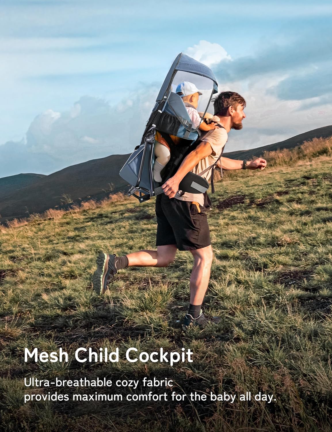 besrey Baby Backpack Carrier, Toddler Hiking Backpack with Safety 3-Height Seat, Adjustable Straps&Waist Belt, Foldable Frame Lightweight Large Capacity Child Carrier for Hiking (Haze Blue)