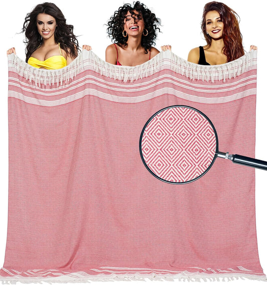 Oversized Turkish Beach Towel Blanket Cotton Giant XL Sandproof Towels Huge Linen XXL Extra Large Big Throw Quilt Blankets for Adults Cloud Travel Camping Glamping Accessories Essentials