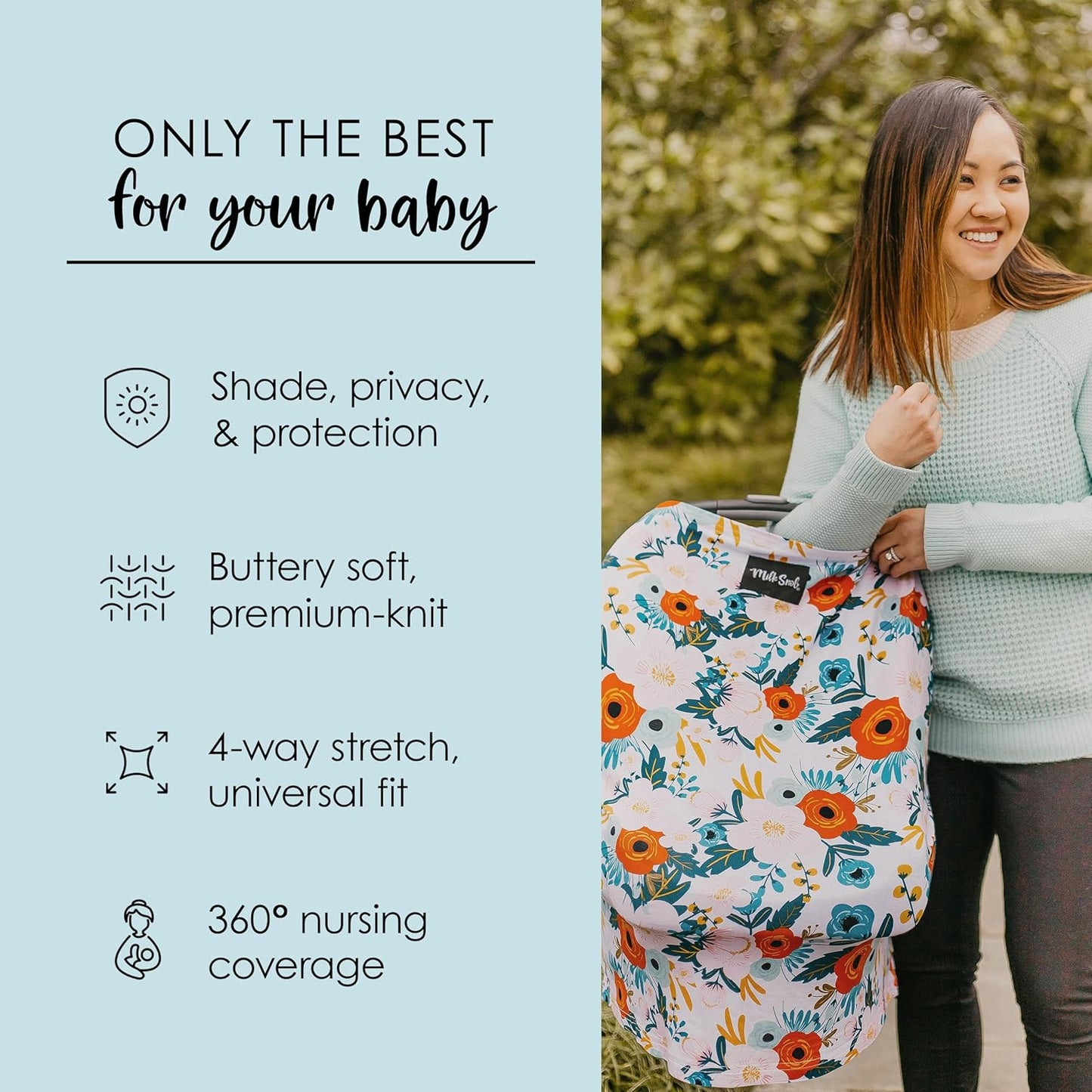 Milk Snob Original 5-in-1 Cover - Nursing Cover for Breastfeeding - Baby Car Seat Cover, Carseat Canopy & Stroller - Essential All-in-One Cover - Gift for Mom, Baby (Magnolia)