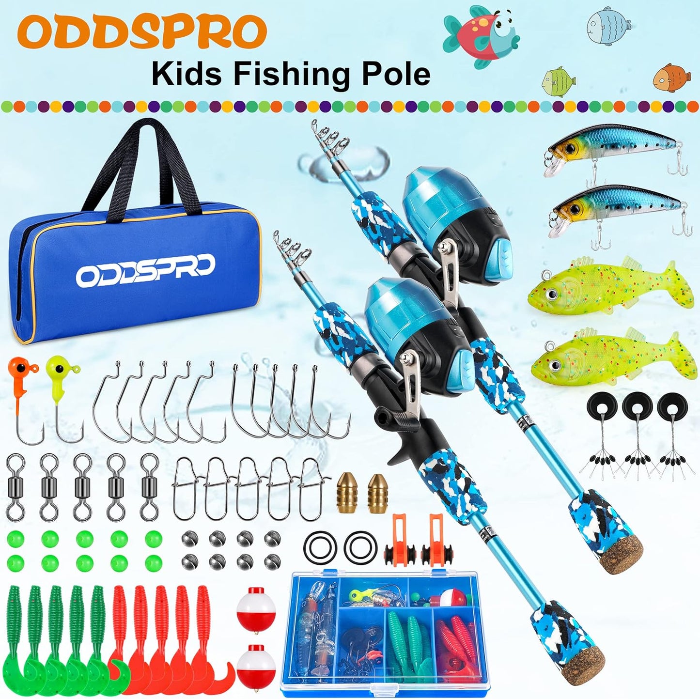 ODDSPRO Kids Fishing Pole Pink, Portable Telescopic Fishing Rod and Reel Combo Kit - with Spincast Fishing Reel Tackle Box for Girls, Youth