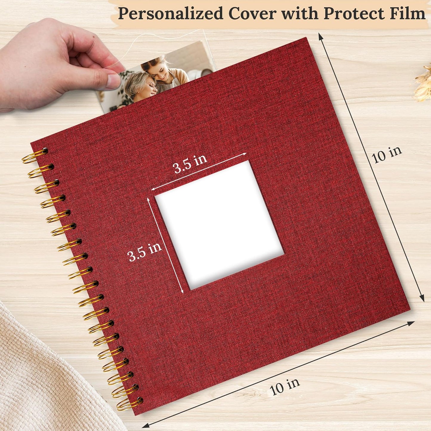 Scrapbook Photo Album Linen Cover, 10 x 10 Inch Hardcover Kraft White Pages Memory Book, for Travel Wedding Guest Book Christmas Baby Shower (40 Sheets/ 80 Pages,Red)