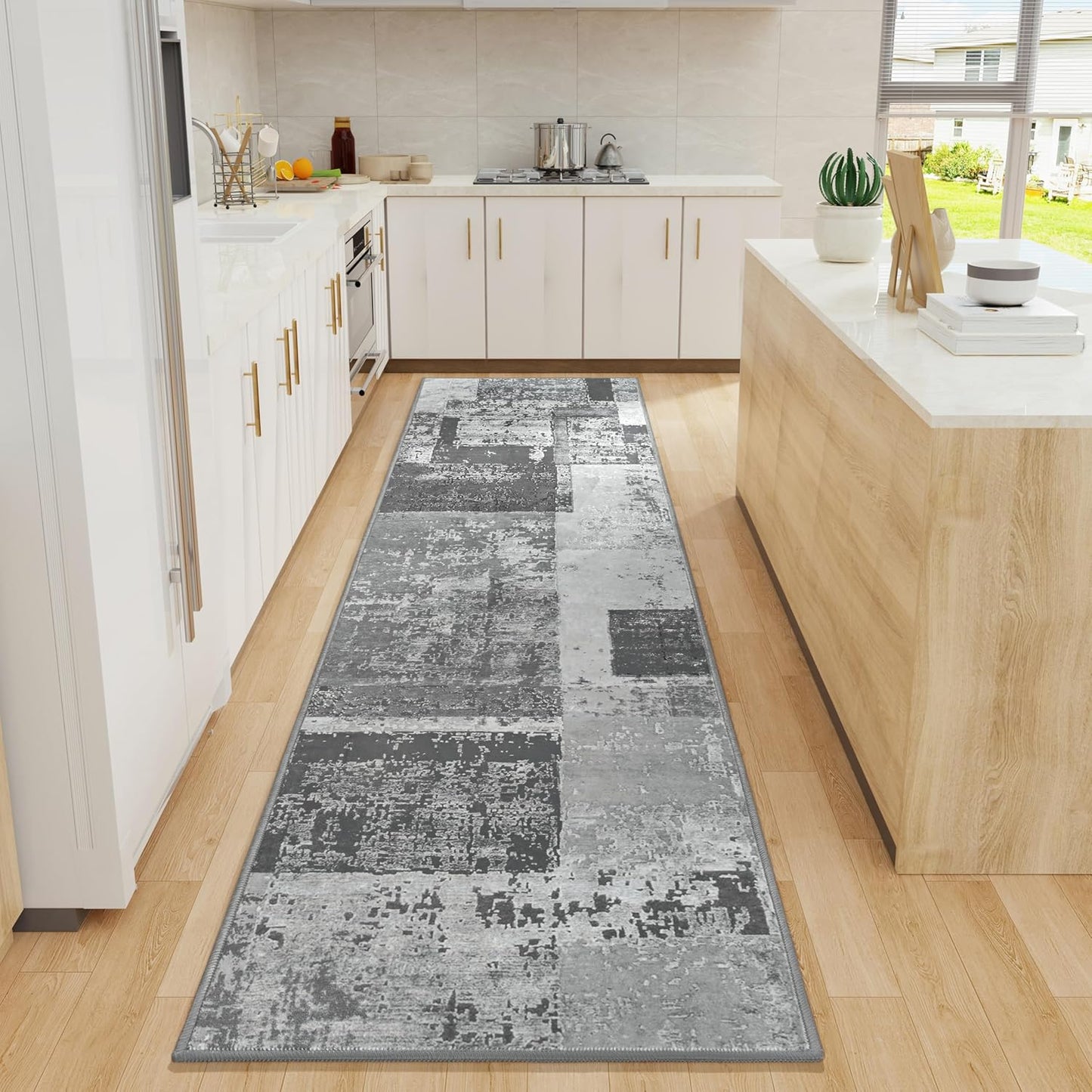 LOCHAS Washable Runner Rugs for Hallway, 2x8 Non Sip Soft Rug for Bedroom Entryway Kitchen Laundry Room, Long Abstract Carpet for Indoor Floor Bedside, Geometric Vintage Home Decor, Pet & kid Friendly
