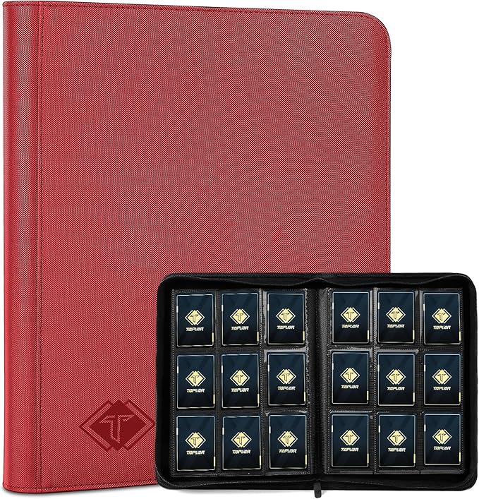 Trading Card Binder 9-Pocket, TCG Binder Fit for MTG Yugioh Card Album Book 432 Side-Loading Pockets, Premium Card Collection Binder for Baseball Football Sports Cards PTCG with Zipper (Red)
