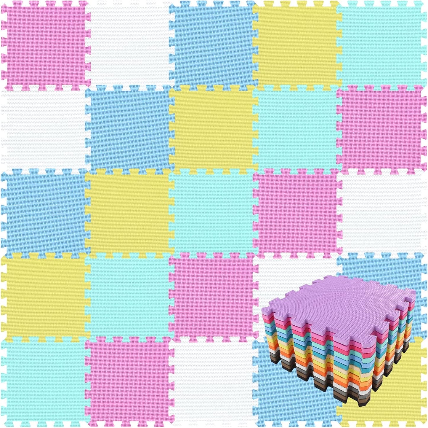qqpp EVA Rubber 18 Tiles Interlocking Puzzle Foam Floor Mats - Baby Play Mat for Playing | Exercise Mat for Home Workout. QC-ACEGHb18N