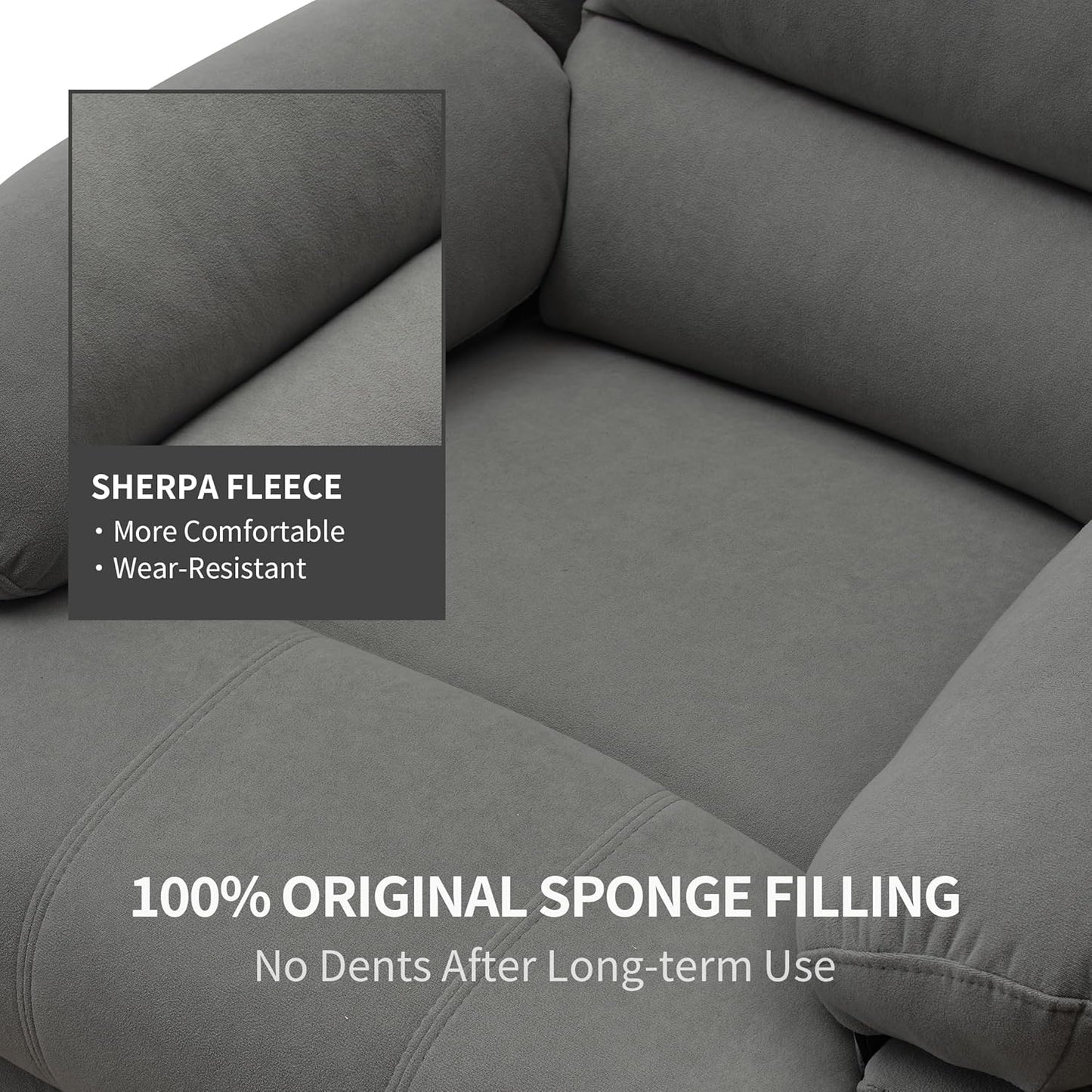 Swivel Rocking Recliner Chair for Adults, Overstuffed Manual Glider Rocker Recliner Chairs, Upholstered Reclining Single Sofa for Living Room Nursery (Grey)